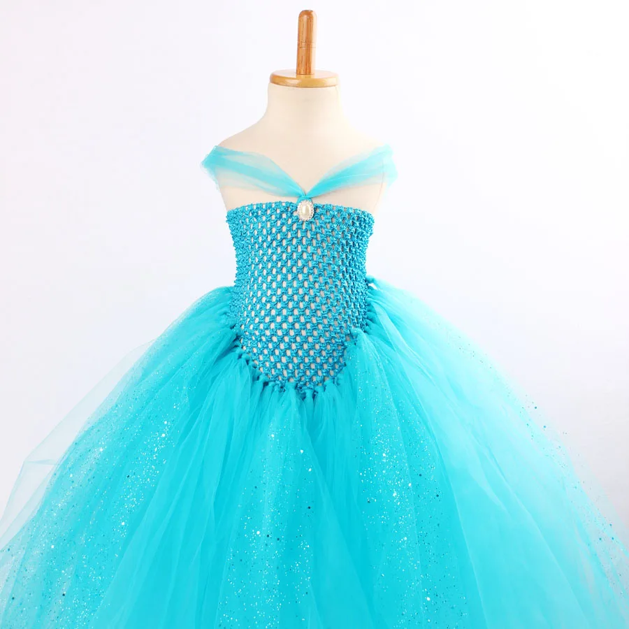 Girls Blue Glitter Princess Tutu Dress Elsa Inspired Kids Rhinestone Wedding TUTU (8)