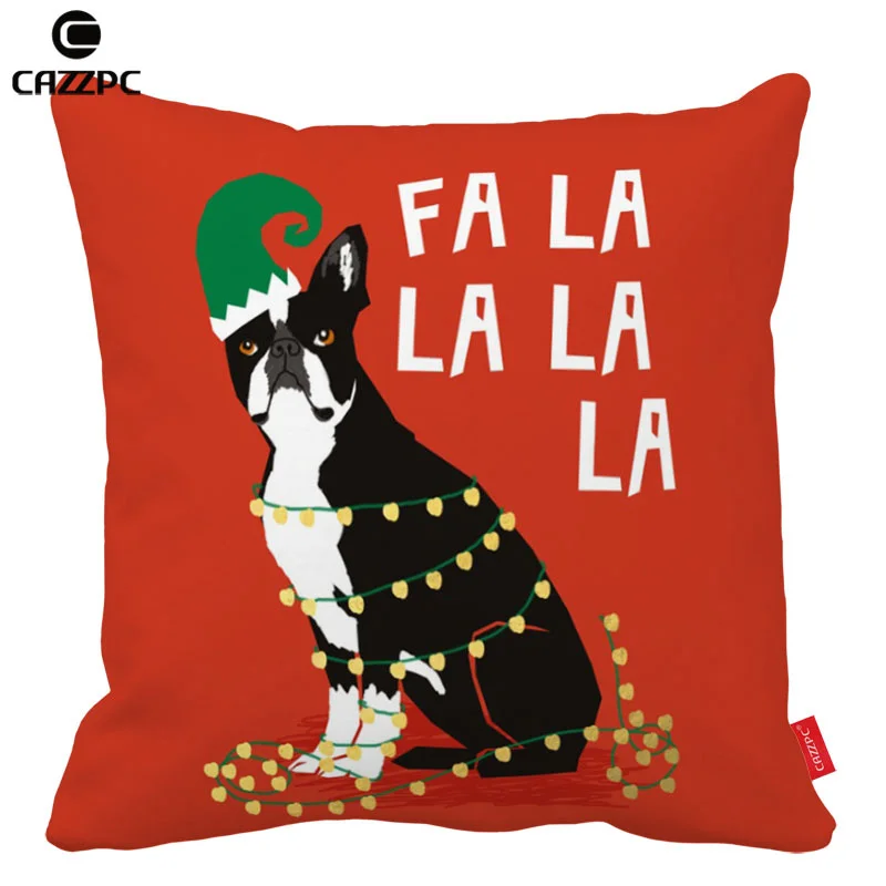 Red Pink Green Boston Terrier Dog Cat Christmas Print Custom Car Cool Boston Terrier Decorative Pillow Red Pink Green Boston Terrier Dog Cat Christmas Print Custom Car Cool Boston Terrier Decorative Pillow