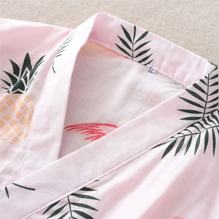 Милое розовое японское кимоно с героями мультфильмов, халаты для женщин, лето, марлевый хлопковый Халат, Женский Повседневный пеньюар, Халат