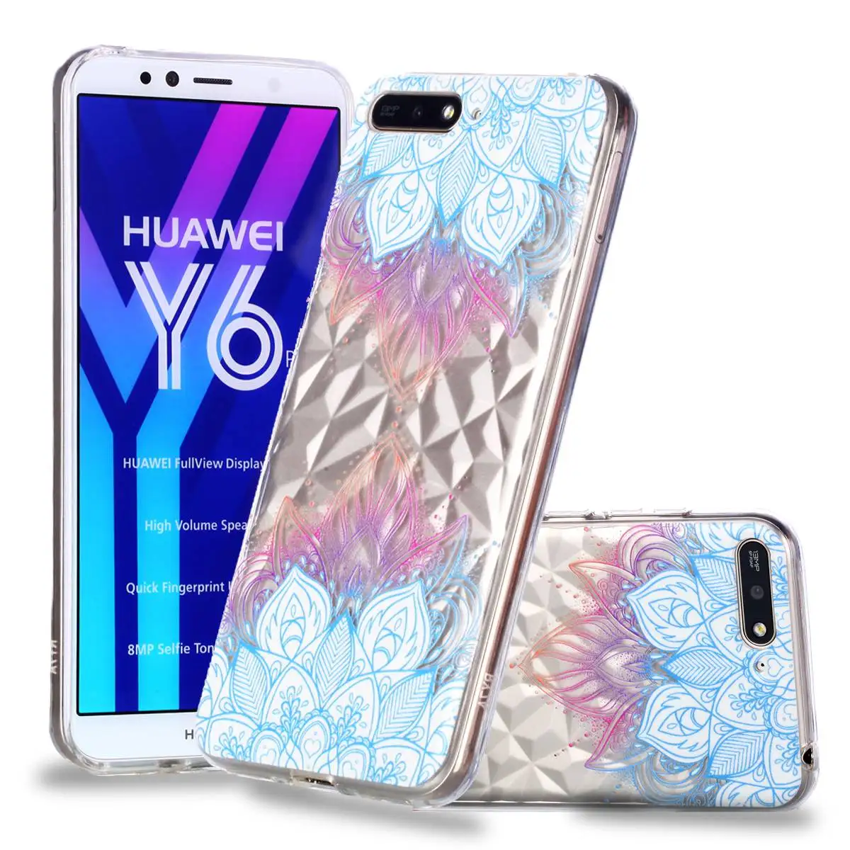 Dulcii For Huawei Y6 2018 Case Embossed Pattern 3D Diamond Texture