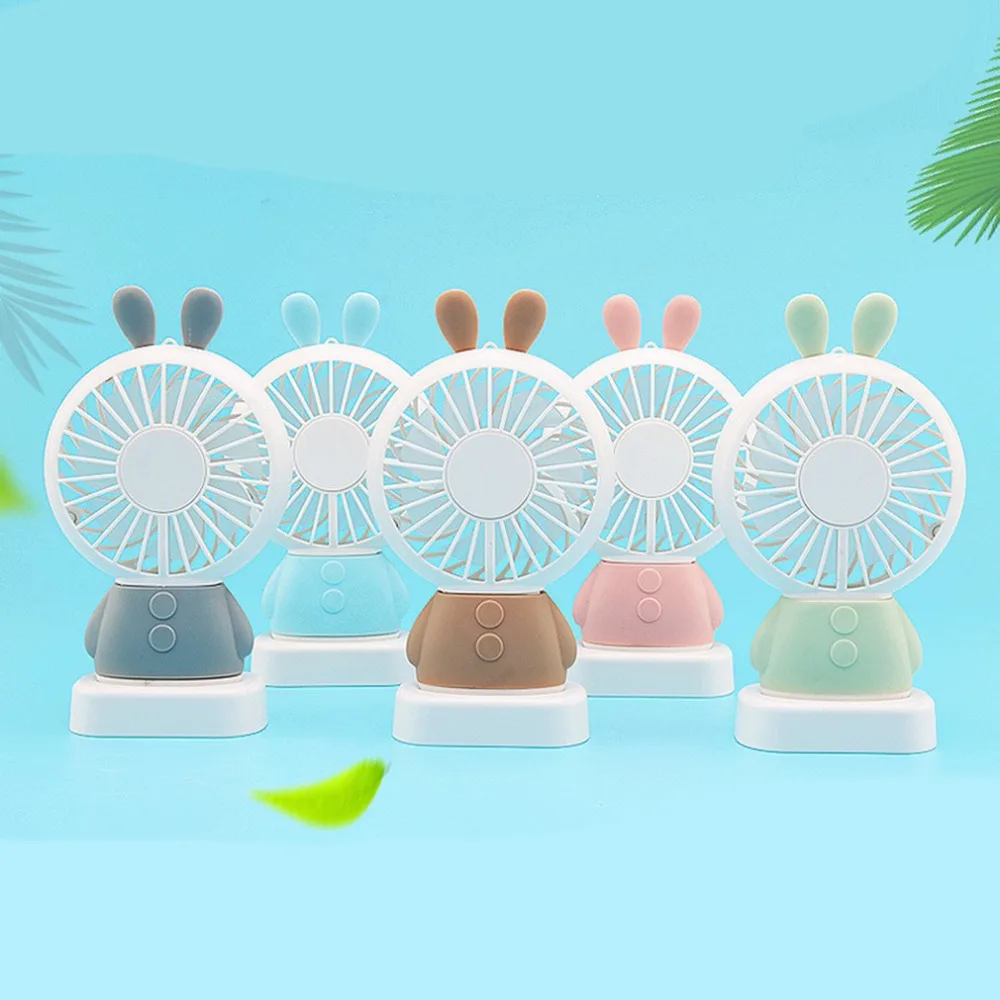 

Home Mini USB Charging Fan Office Handheld Rabbit Fan With Desk Base Rechargeable Air Conditioner For Student