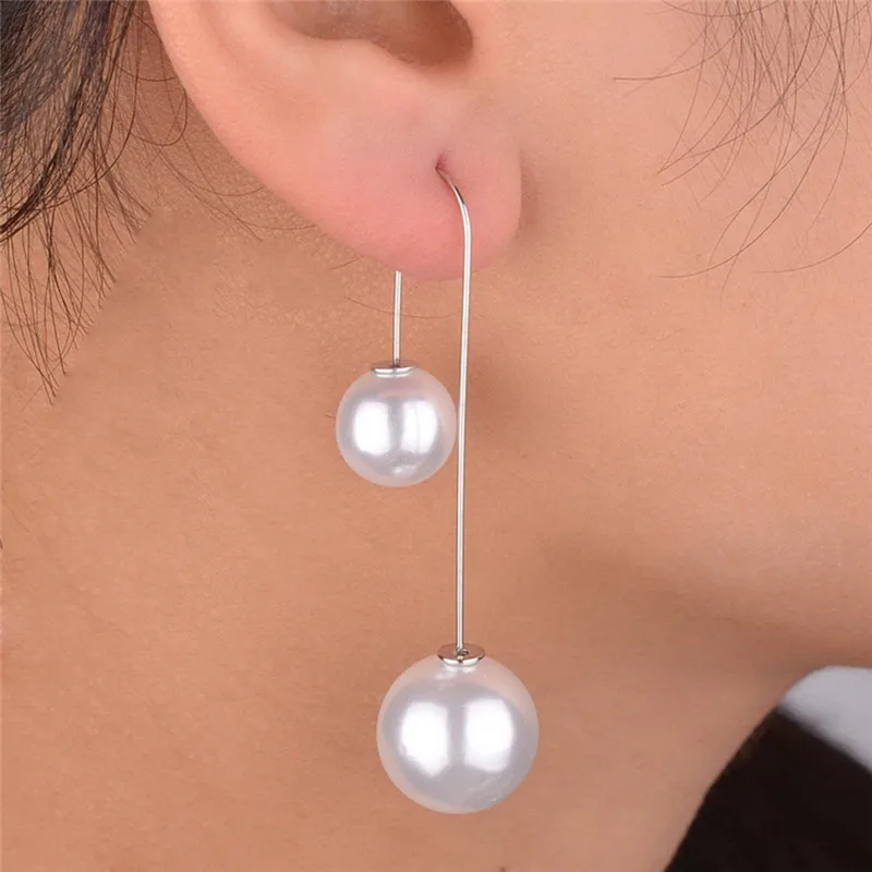 

PINKSEE Korean Fashion Beads Dangle Drop Earrings For Women Girls Double Simulated Pearl Hanging Long Ear Jewelry Gifts