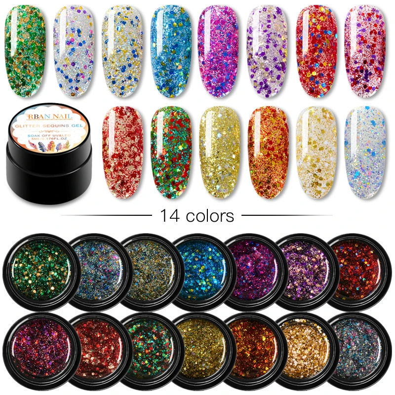

RBAN NAIL 2/3/6pcs Sequin Glitter Gel Nail Polish Set 3D UV LED Soak Off Gellak For DIY Nail Art Gels