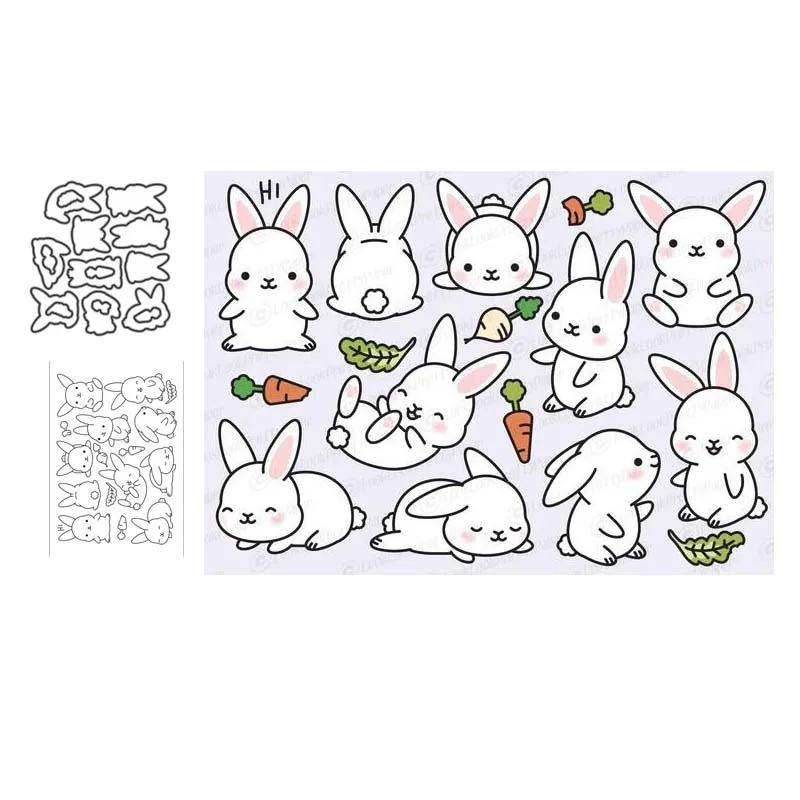 

Rabbits Metal Cutting Dies and clear stamps DIY Scrapbooking Card Stencil Paper Card Album Decoration Paper