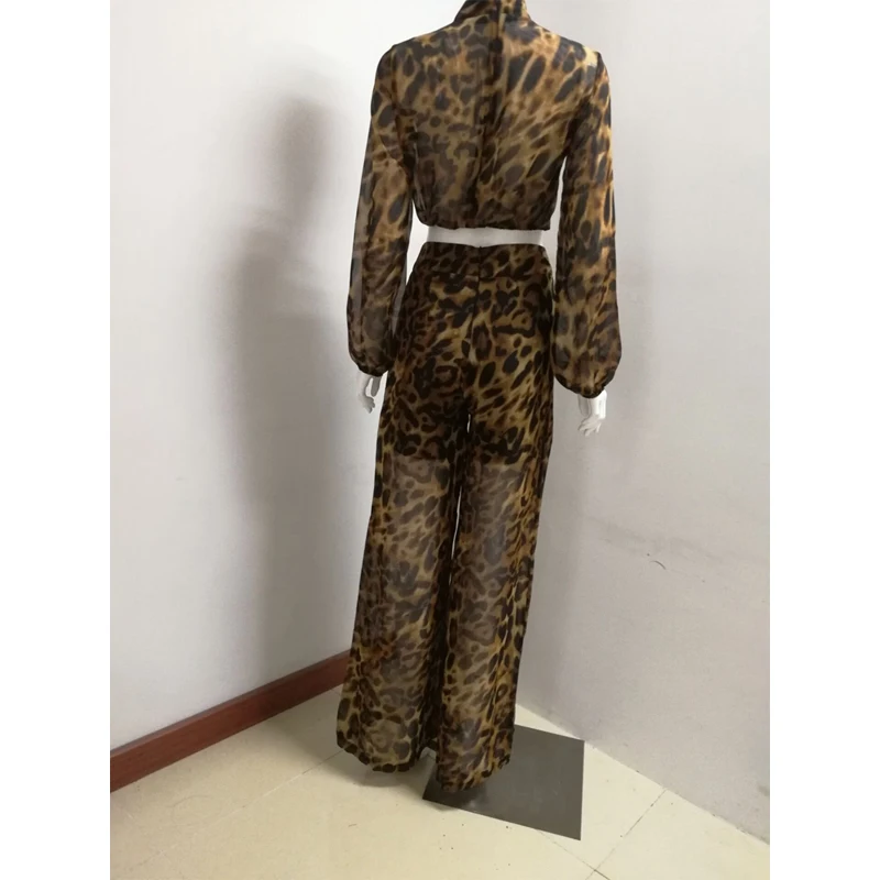 New Fashion Hot Selling Leopard 2 Piece Set Crop Top Casual Jumpsuit Outfit Apparel Women Party Club Date Clothing Wholesale