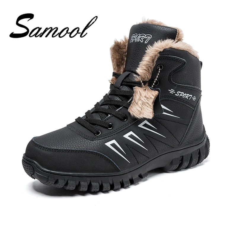 

SAMOOL Solid Color Big Size New Mens Winter Snow Shoes Warm Lace Up High Top Fashion Males Leather Shoes Round Head Shoe Lx5