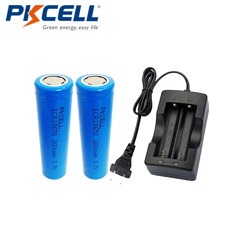 PKCELL 2X акумуляторная батарея 18650 3 7 V ICR18650 2600 мА/ч литий ионный аккумулятор Батарея