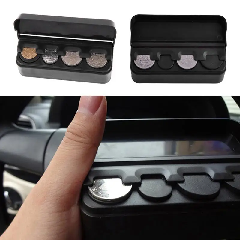 

Black Plastics Car Coin Organizer Case Loose Changebox Money Storage Box Container Money Coin Holders Organizer moeda 4 Grid