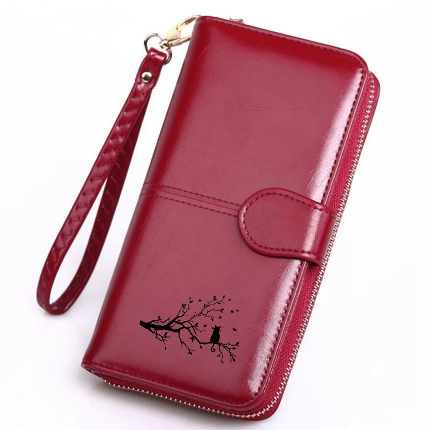 

Cat Play Jungle Tree Wallet Female Clutch Hasp Long Coin Purse High-capacity Multi Card Money Holders custom name Wallet women