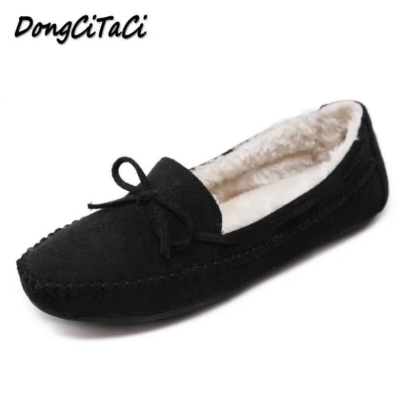 

DongCiTaCi Autumn Winter Warm Women Casual Flat Heels Shoes Woman Fashion Bow-tie Loafers Lazy Student Boats Slip On Shoes