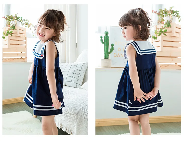2018 New Toddler Girl Dress Child Sleeveless Dresses for Girls Kids Sailor Collar Summer Dress for school Clothing Children  (6)