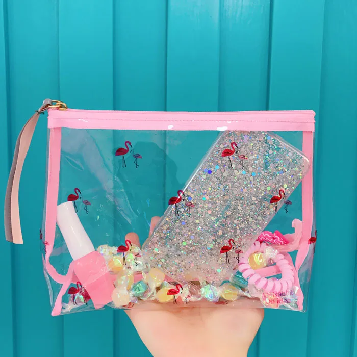

Women Lovely Flamingo Bag Transparent Waterproof Large Capacity Travel Bag Cosmetic Bag Girl Gift