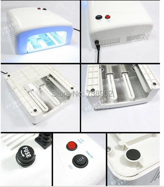 Новая Стильная белая флуорисцентная ультрафиолетовая лампа 36 Вт гелевая Светодиодная лампа для дизайна ногтей(EU/US Plug) с 4 шт 365nm УФ-лампочкой