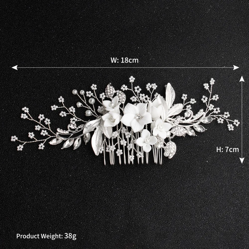 White Flower Silver Hair Combs  (6)