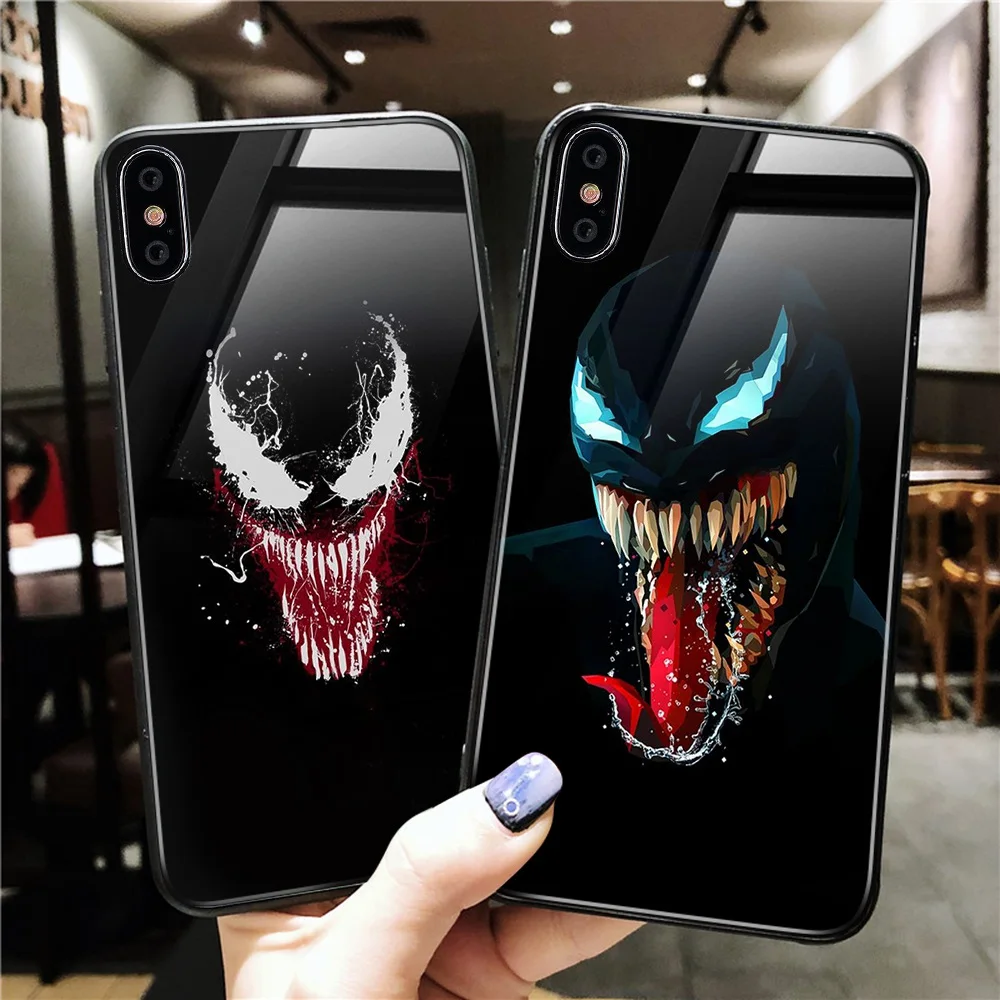 Luminous Marvel Venom Case For iPhone 6 6S 7 8 Glass Luxury Phone Case For Apple iPhone 6 6S 7 8 Plus X XS XS Max Cover Luminous Marvel Venom Case For iPhone 6 6S 7 8 Glass Luxury Phone Case For Apple iPhone 6 6S 7 8 Plus X XS XS Max Cover