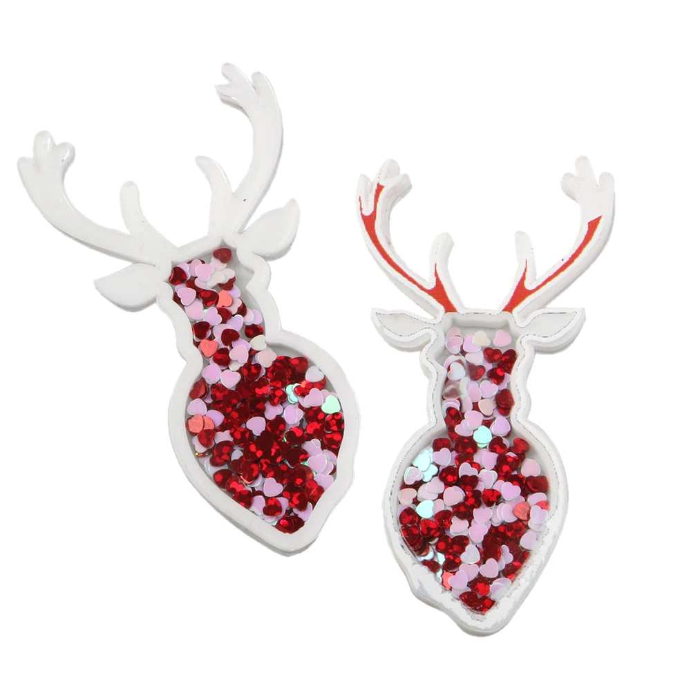 New Christmas Deer Transparent Plastic Resin with Colorful Sequins DIY Make Hair Clip Accessories Craft Handmade Decor,5Yc6894