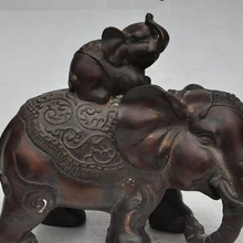 Bi002790 Китайский Фэншуй бронзовое животное слон мать и ребенок счастье статуя счастливого фу