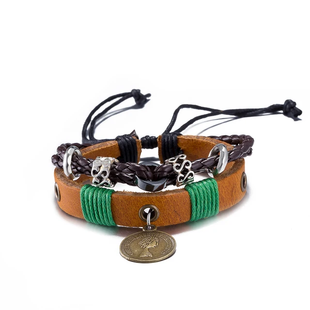 Retro Rope Leather Men's Bracelets Leather Rope Hand Woven Bracelet For