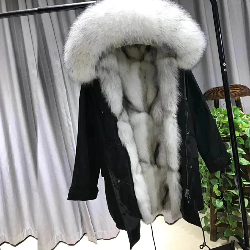 JUPPLARDY Real Fur Coat Parkas Winter Jacket Coat Women Parka Big Real Natural Fox Fur Liner Long Outerwear WT029