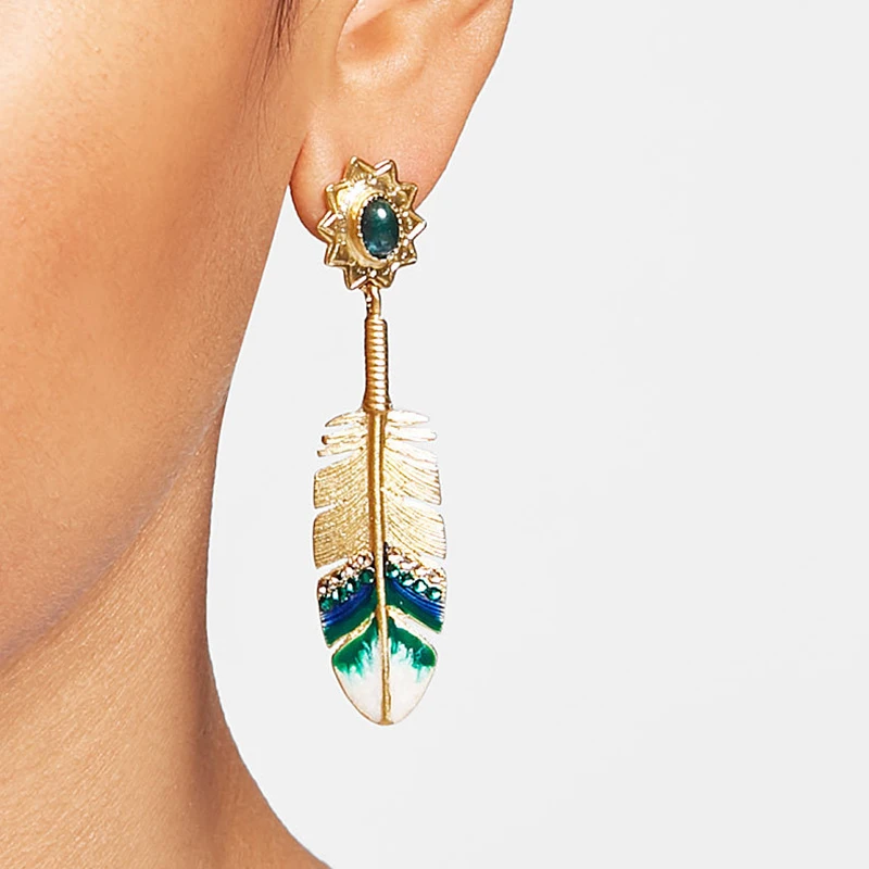 Vintage Enamel Leaf Piercing Earring Statement Party | Украшения и аксессуары