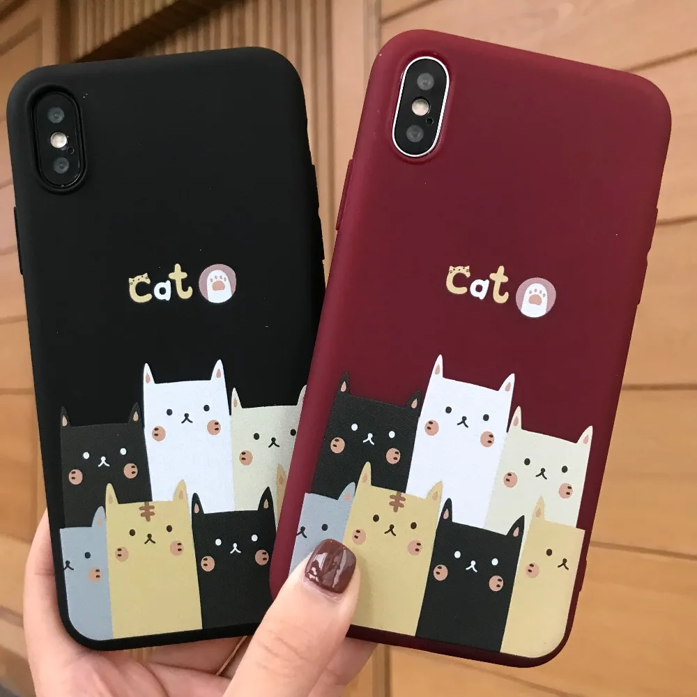 FashionFor iPhone x Case Silicone Cute Cartoon Animal Cat Matte TPU Soft Back Cover For 6 6S 7 8 Plus Phone |