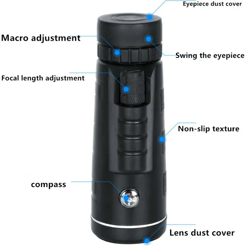 40X60 Zoom Monocular Telescope Scope for Smartphone Camera Camping Hiking Fishing with Compass Phone Clip Tripod 40X60 Zoom Monocular Telescope Scope for Smartphone Camera Camping Hiking Fishing with Compass Phone Clip Tripod