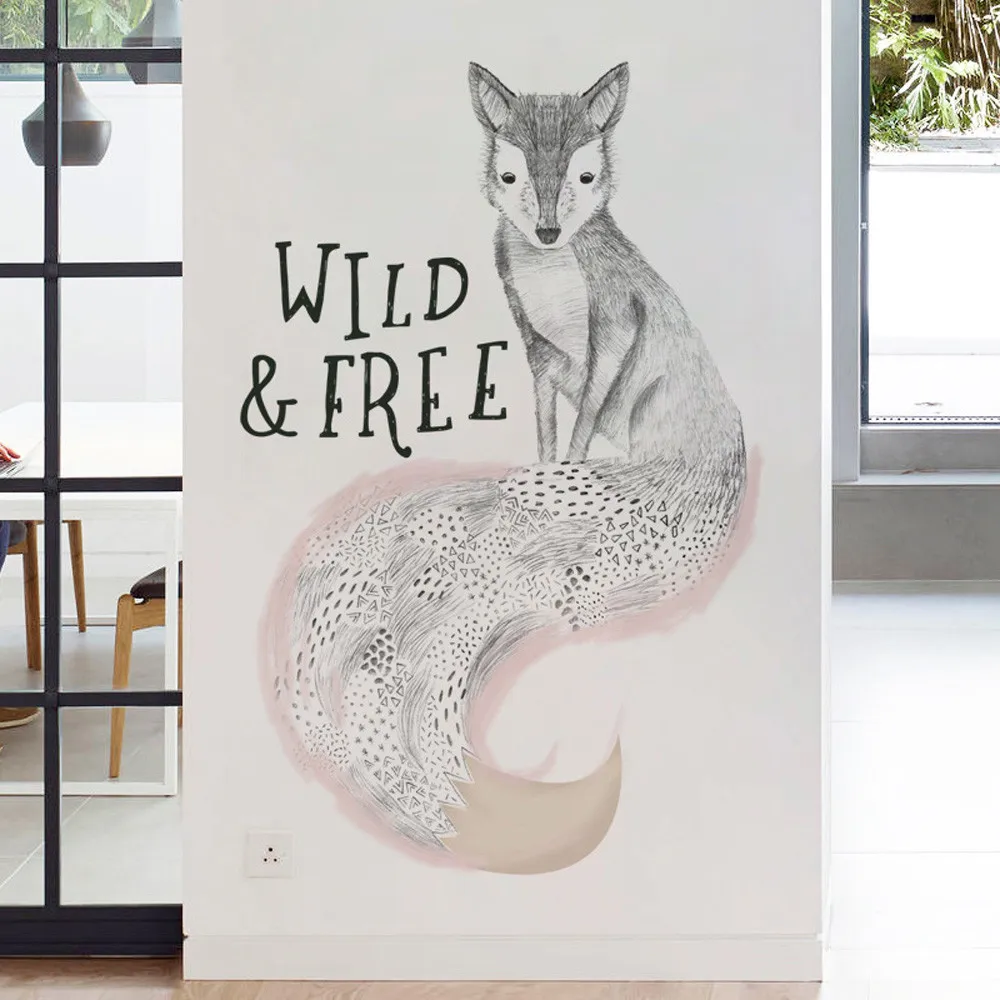 Us 1 22 19 Off Sketsa Fox Dinding Stiker Pvc Removable Perekat Art Wallpaper Untuk Ruang Tamu Kamar Tidur Dekorasi Ruang Tamu Mural Yl Di Wall