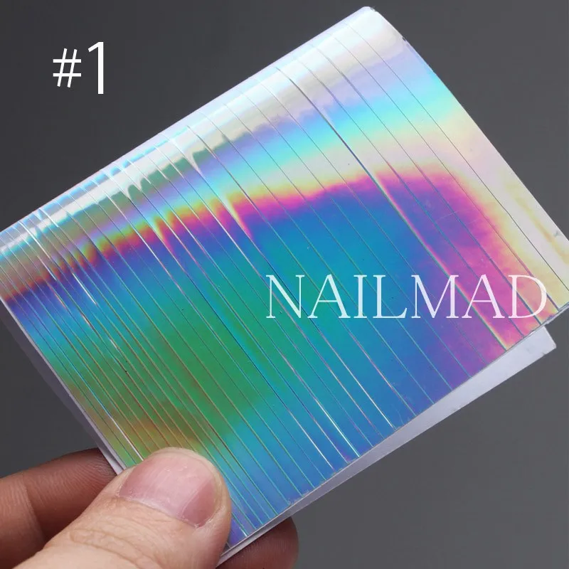 1 лист NailMAD Holo стикер для дизайна ногтей s ультра тонкая лазерная наклейка серебряная полоса линия лента для ногтей DIY Фольга наклейки для дизайна ногтей советы - Цвет: Pattern 1