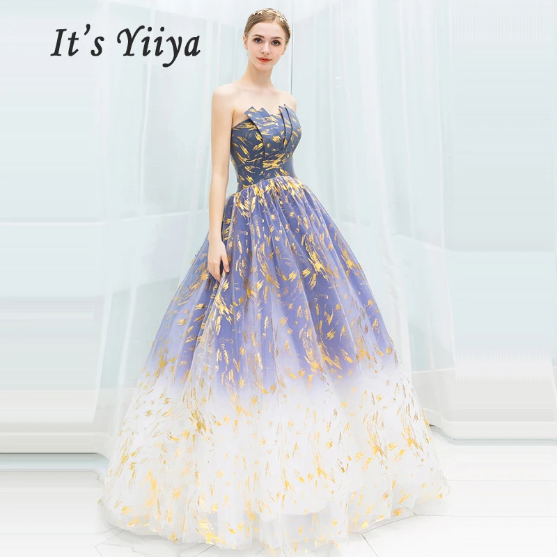 

It's Yiiya Evening Dress Blue Strapless Women Party Dresses 2019 Long Plus Size Elegant Floor Length Formal Robe De Soiree E638