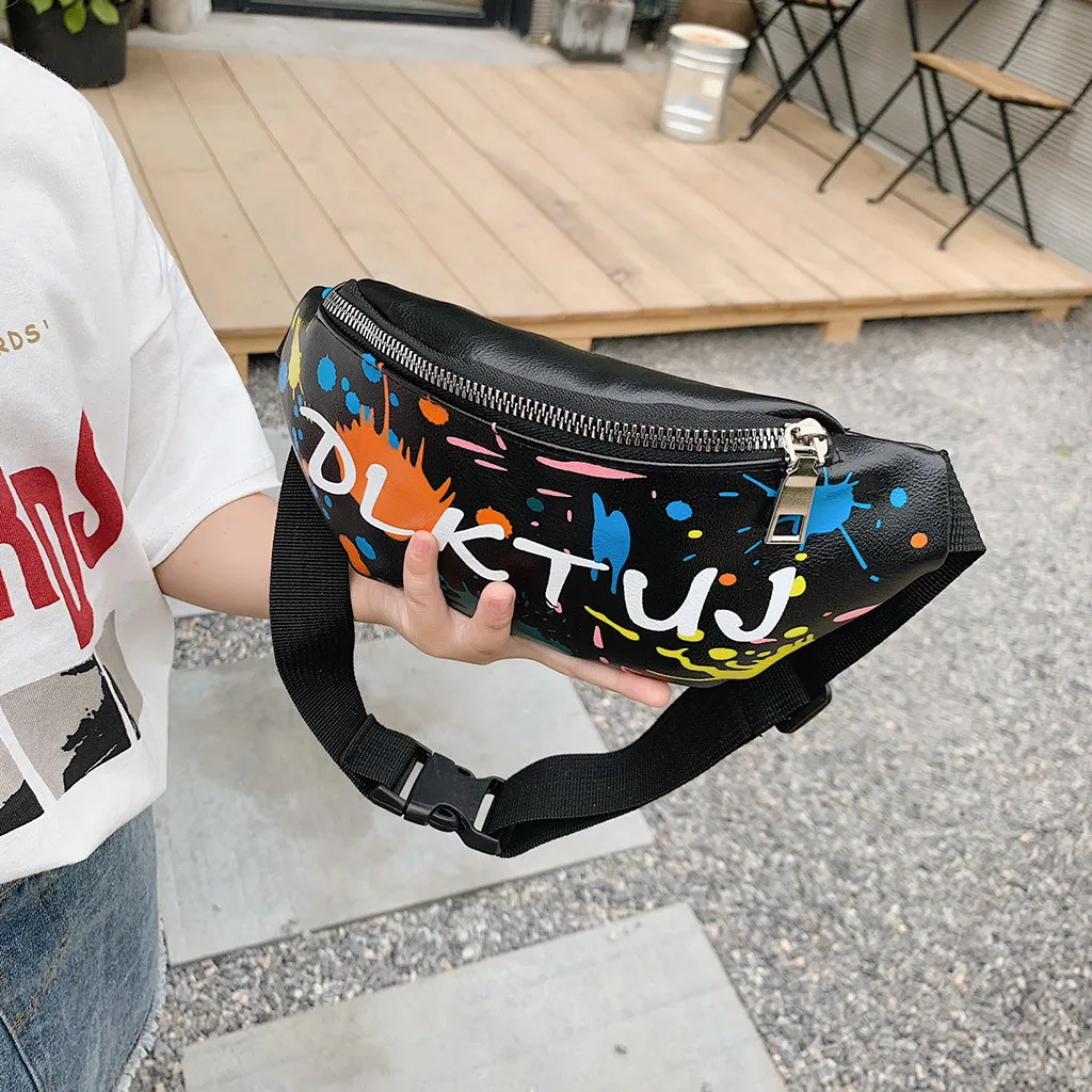 Children Waist Packs Bags Small Canvas Chest Bag Kid Boy Girl Graffiti Purse Belt Waist Bag Shoulder Messenger Crossbody Bags