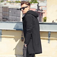 Enjeolon, брендовые новые толстовки, Тренч, Мужская одежда, качественный мужской длинный черный Тренч, ветровка, куртка размера плюс 3XL JK0427