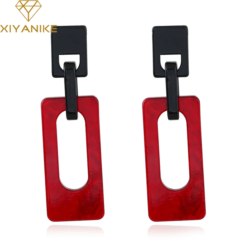 

XIYANIKE 2018 New Fashion Vintage Colorful Geometry Acrylic Statement Drop Earrings for Women Jewelry Gift Accessories E1470