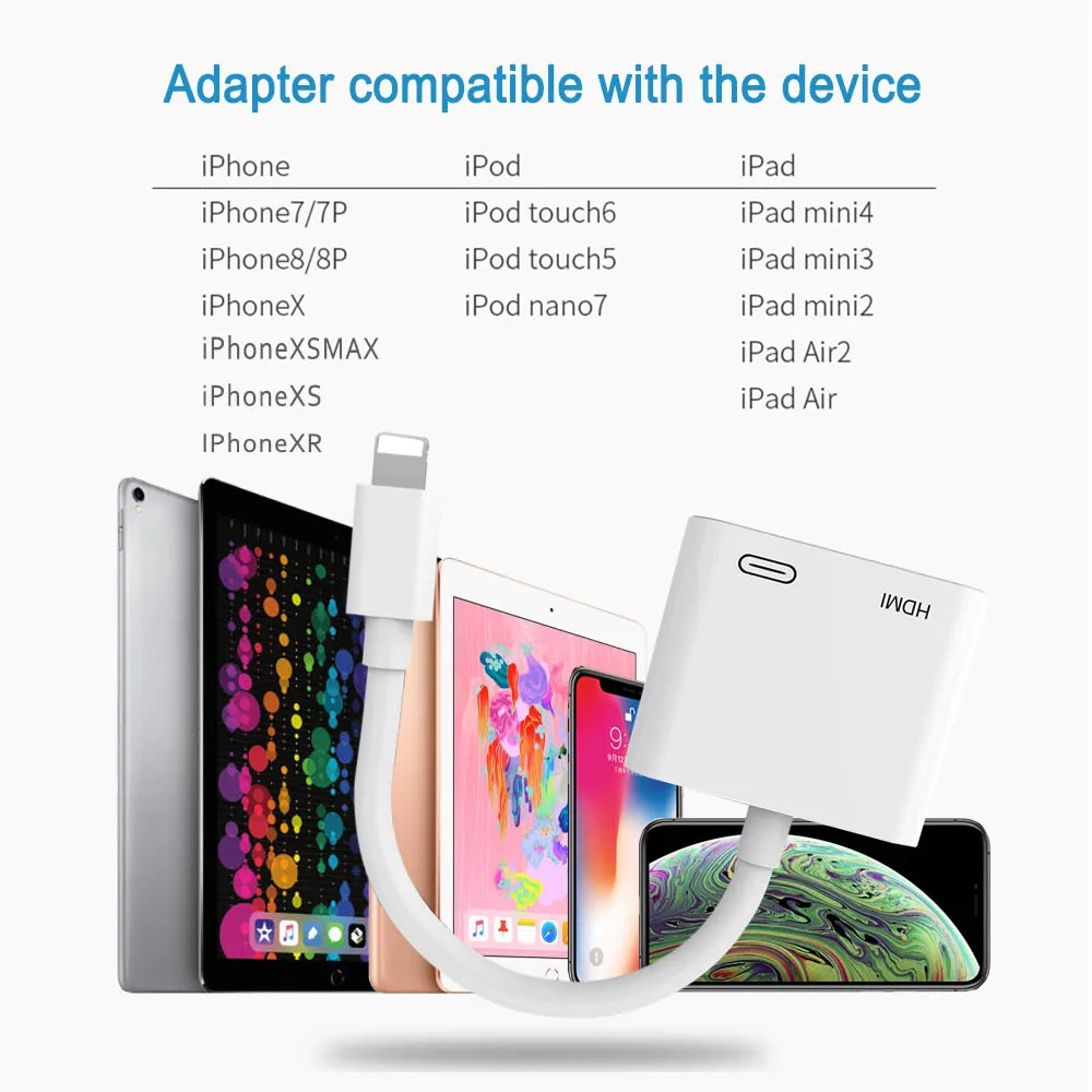 Кабель адаптер Lightning/HDMI Full HD для iPhone XS XR X 8 8P 7 7P 6 6S iPad iPod на ТВ HDTV|Переходники и
