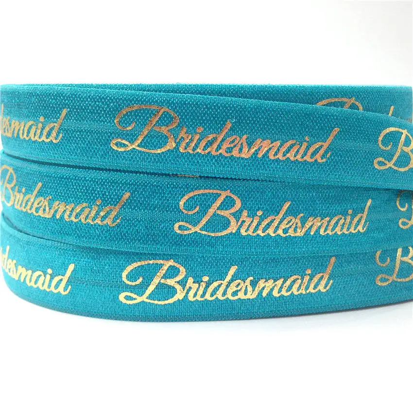 5/8"(5 yards/lot) Gold/Silver Bridesmaid Print Fold Over Elastics FOE Stretch Band Wedding Decor Party accessories