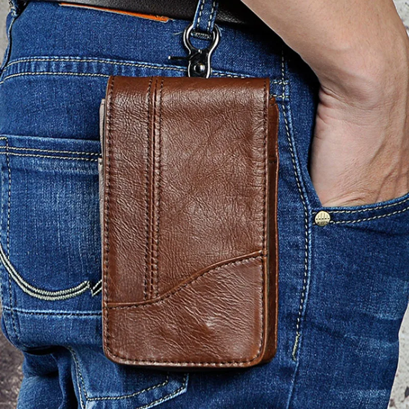 

Hot Sale Men Waist Bag Genuine Leather Mobile Phone Case Bags Male Hip Bum Hook Purse Pouch Loops Belt Fanny Pack High Quality