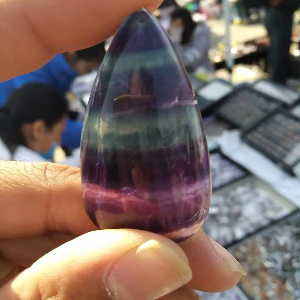 

Fluorite teardrop-shaped Pendant Hand Carved Gemstone Stone Necklace Jewelry
