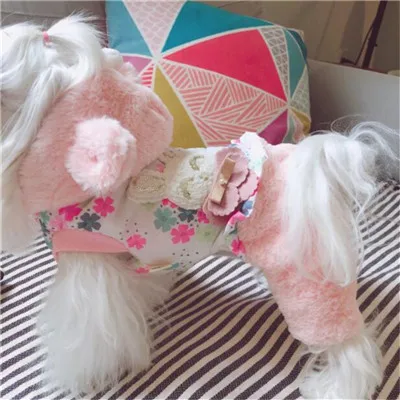 Спортивный костюм для щенка питомца для собаки, утолщенный флисовый комбинезон, зимние комбинезоны для маленьких собак, shih tzu Bichon, костюм с принтом мопса, одежда - Цвет: pink