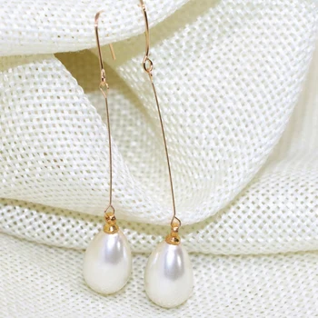 

Wholesale factory outlet long earrings white shell simulated-pearl 9*13mm teardrop women eardrop dangle earbob jewelry B1810