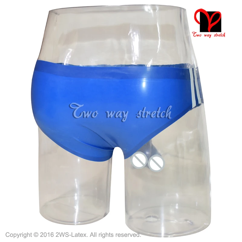 Sexy Latex Underwear with glued penis sheath with stripes on two side Rubber briefs shorts underpants bottoms KZ-140