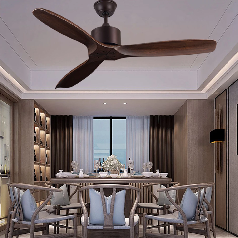 52 inch luxury ceiling fan Without Light Home living Room Fan 220v Wood Remote Control wooden