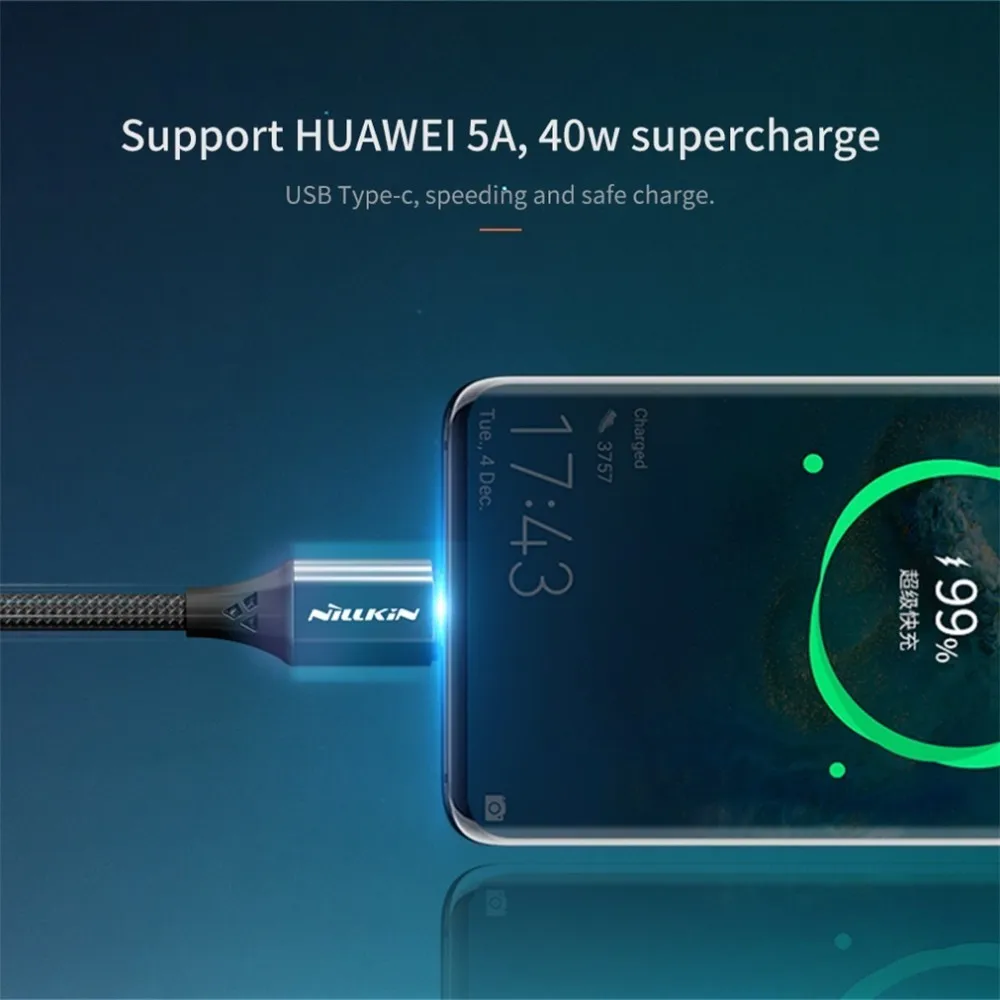 NILLKIN usb type C кабель 5a/40 Вт нейлон для huawei oppo для samsung S10 S10e S10 Plus Быстрая зарядка для Xiaomi mi 8 mi 9