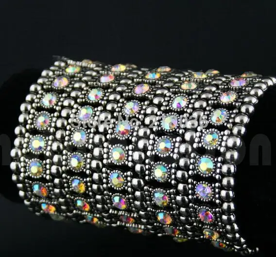 

5 Row AB Rhinestone Multilayer Bracelet Stretch Expandable Cuff Charms Bracelet Bangle For Woman Wedding Party Jewelry 3Pcs