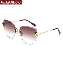 Peekaboo, Ретро стиль, кошачий глаз, солнцезащитные очки, без оправы, модные, стразы, без оправы, солнцезащитные очки для женщин, коричневые,, uv400, летние аксессуары