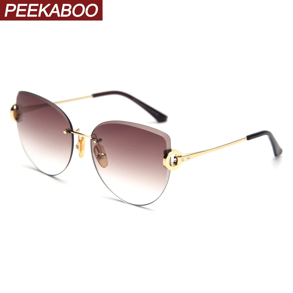 Женские ретро очки кошачий глаз Peekaboo коричневые солнцезащитные без оправы со