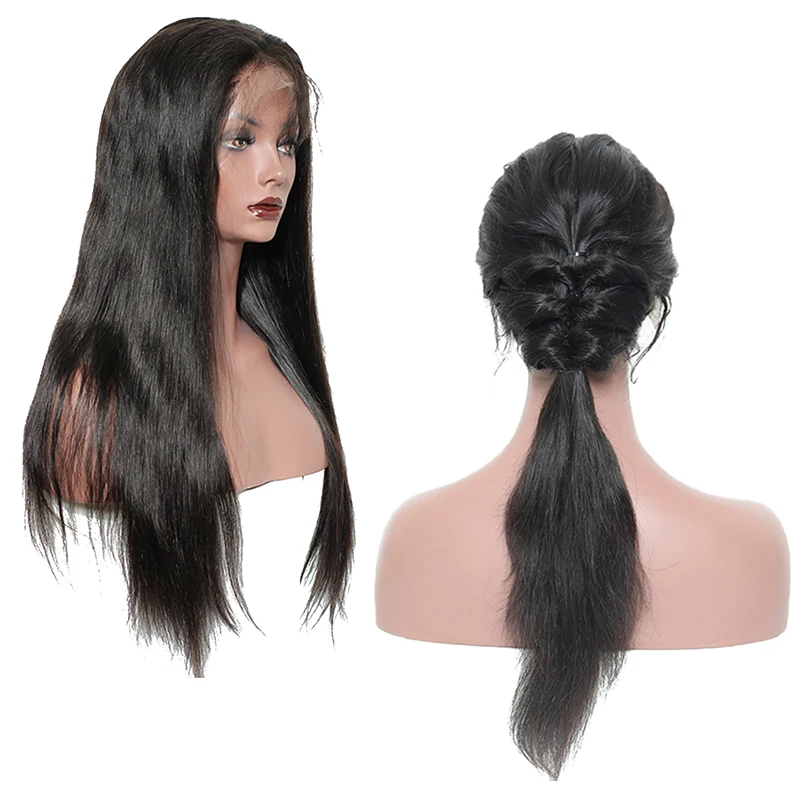 Полностью кружевные человеческие волосы парики 180% Плотность бразильские Remy Прямые предварительно выщипанные с детскими волосами натуральные черные Comingbuy