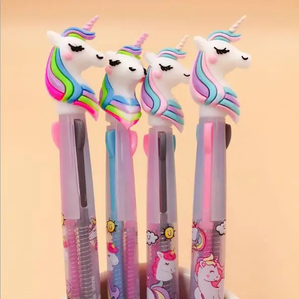 Kawaii 3 Colors Cartoon Unicorn Press Ballpoint Pen Kids Graffiti Drawing Painting Ball Point Pens School Stationery Gift