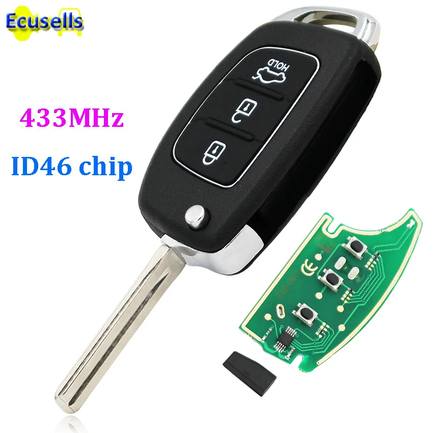 Smart Remote key Fob 3 Button Folding flip key fob 434MHz with ID46