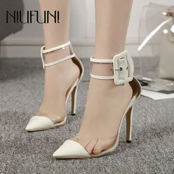 

Pointed Shallow Transparent High Heels Women's Sandals 2020 New Arrival Buckle Color Matching Belt Buckle Fashion Ladies Shoes