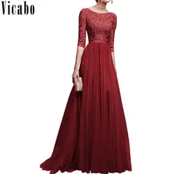 Vicabo элегантное платье с коротким рукавом из шифона с кружевом в пол женское Вечерние вечернее длинное платье осень Vestidos Femme