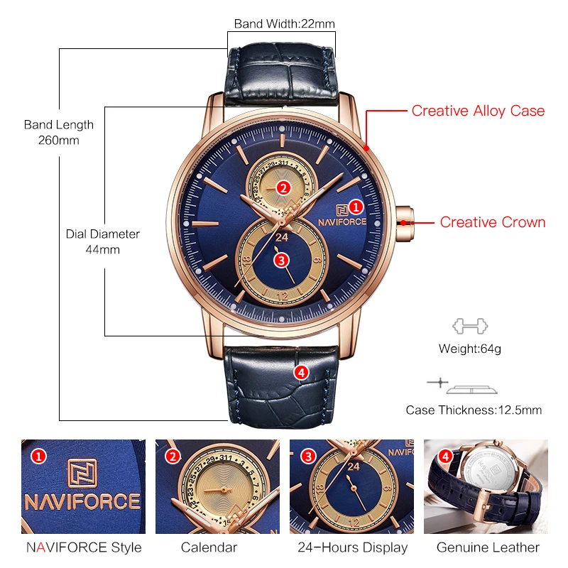 NAVIFORCE Лидирующий бренд Для мужчин спортивные часы Водонепроницаемый из